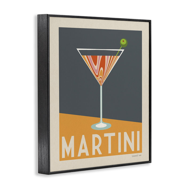 Art de giclée encadré de martinis rétro par Danhui Nai, H 14 po x l 11 po, Giclée encadrée noir minuit