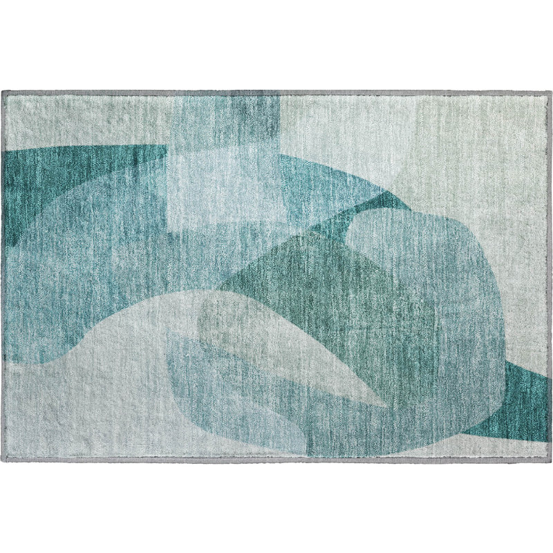 Premium Machine Washable Mayfield AMF2057 Abstract Rug, 1'8" x 2'6", Teal