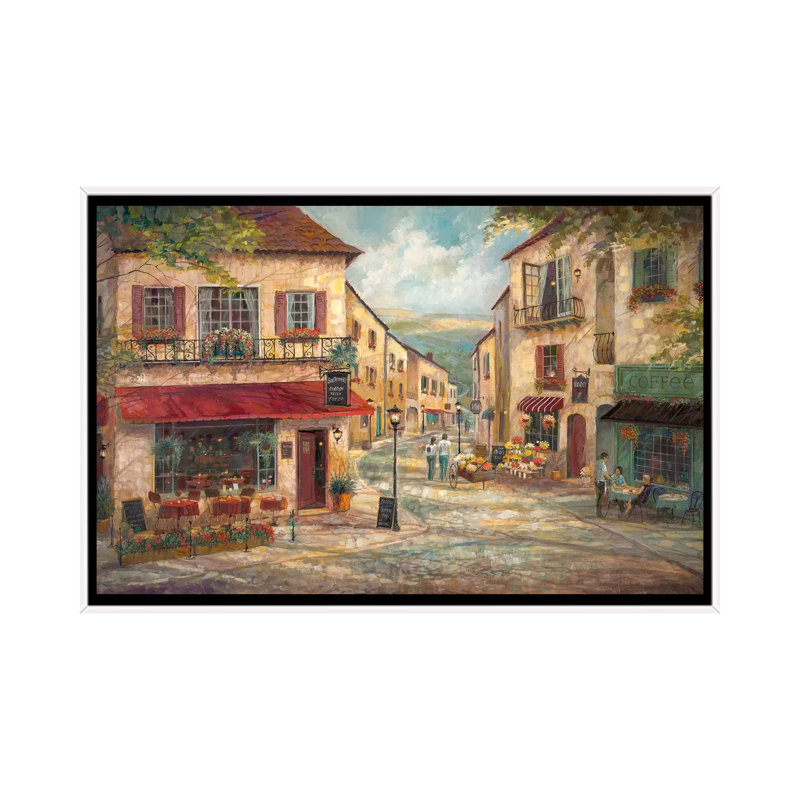 «Salvatore's» par Ruane Manning - reproduction d'art, H 26 po x l 40 po x P 1,5 po, Toile blanche encadrée, Aucun mat