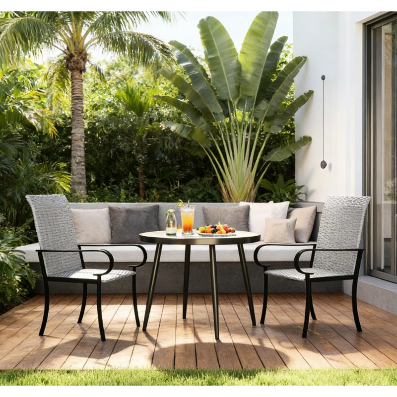 Lot de 2 chaises de salle à manger avec dossier haut et assise profonde, en PE et acier, antirouille, pour terrasse ou patio. Assemblage requis.