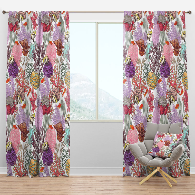 Motif corail et poisson - Rideau nautique - Velours obscurcissant - 1 panneau, l 52 po x L 108 po