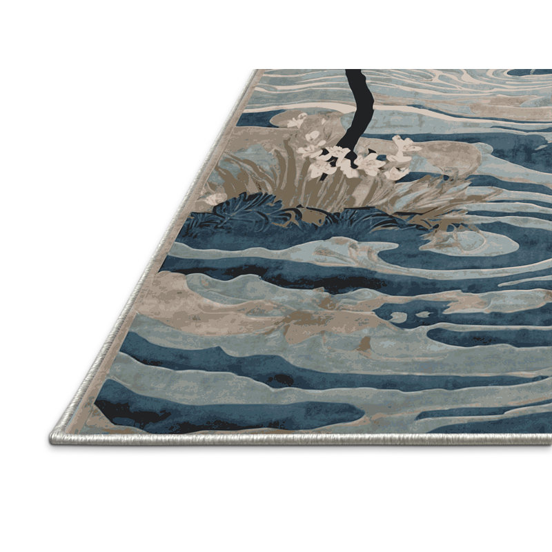 Tapis beige soyeux et moelleux, Rond 3 pi