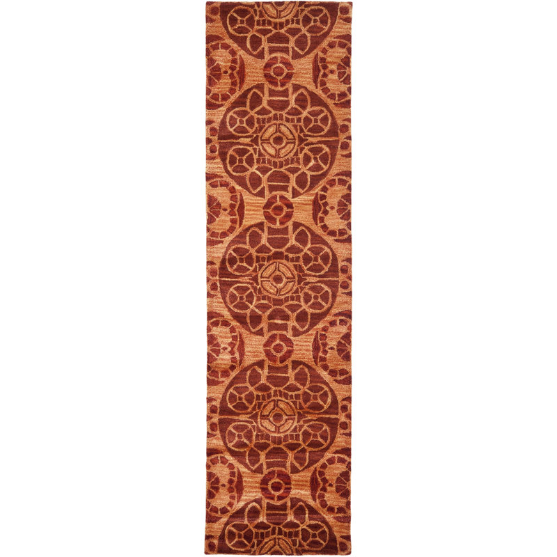 Kouerga Hand Tufted Wool/Viscose Floral Rug in Cinnamon, Runner 2'3" x 11'