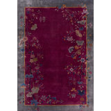 Antique 1920s Wool Floral Rectangle Hand Knotted Pile Purple / Lavender Mauve Rug