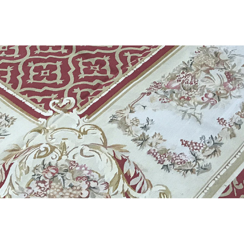 Tapis rouge et beige noué à la main de haute qualité
