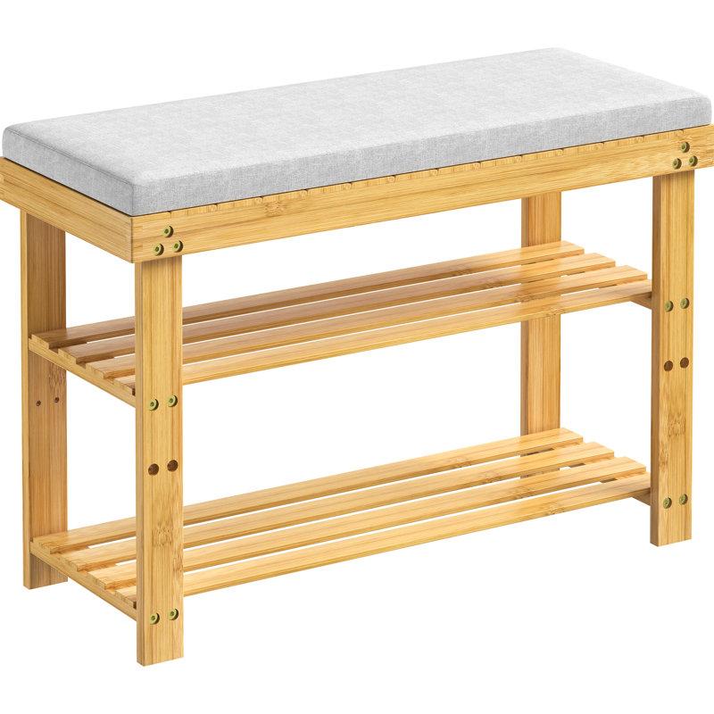 3 bancs de rangement avec coussin et tablettes réglables pour l'organisation de l'entrée
