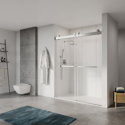 56 to 60 in. W x 76 in. H Sliding Frameless Shower Door with 3/8 Inch (8mm) Thick Tampered Glass