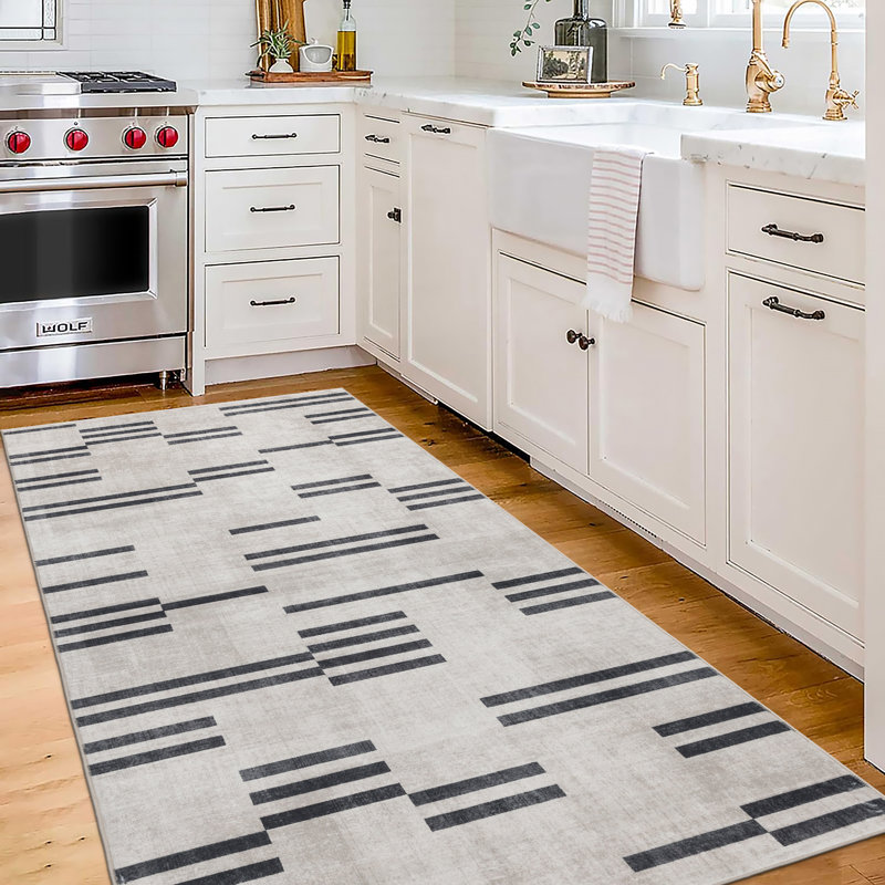 Loki Modern Geometric Beige Machine Washable Area Rug, Runner 2'6" x 6'