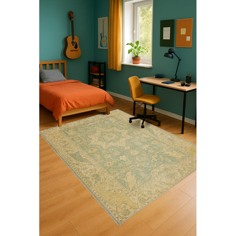 Tapis vert tissé à motif lavable Mosso, 4 pi 7 po x 6 pi 7 po