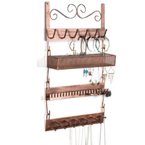 MyGift Wall-Mounted Brass-Tone Metal Scrollwork Design Jewelry Organizer Rack w/ 20 Hanging S-Hooks, Women's, Size: Small, Gold