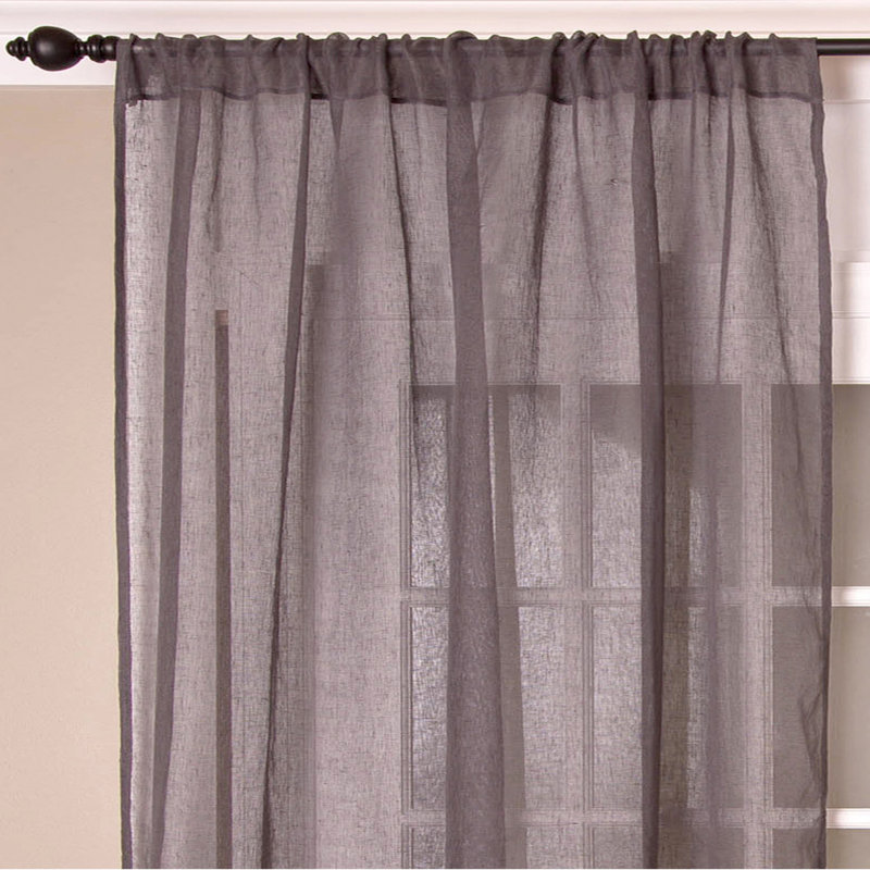 Linen Sheer Curtain Single Panel, 51" W x 96" L, Pewter
