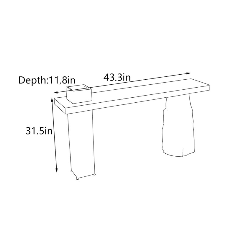 Table de couloir en pin massif de style Wabi-Sabi, H 31,5 po x l 43,3 po x P 11,8 po