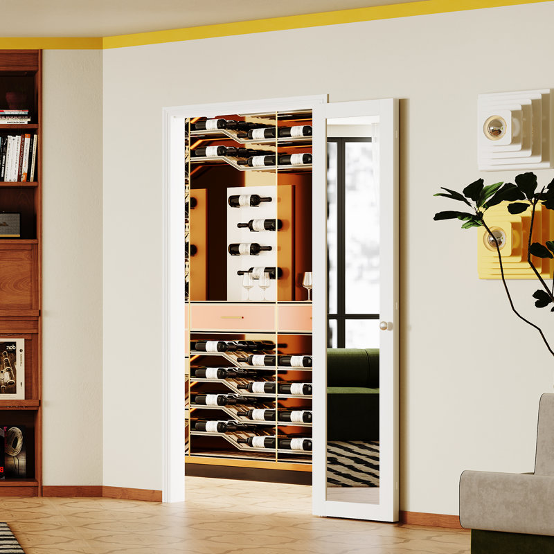 1 Lite Mirrored Solid Manufactured Wood Mirrored Prefinished Bi-Fold Door, 36" x 80", 180 Folding Door Hardware