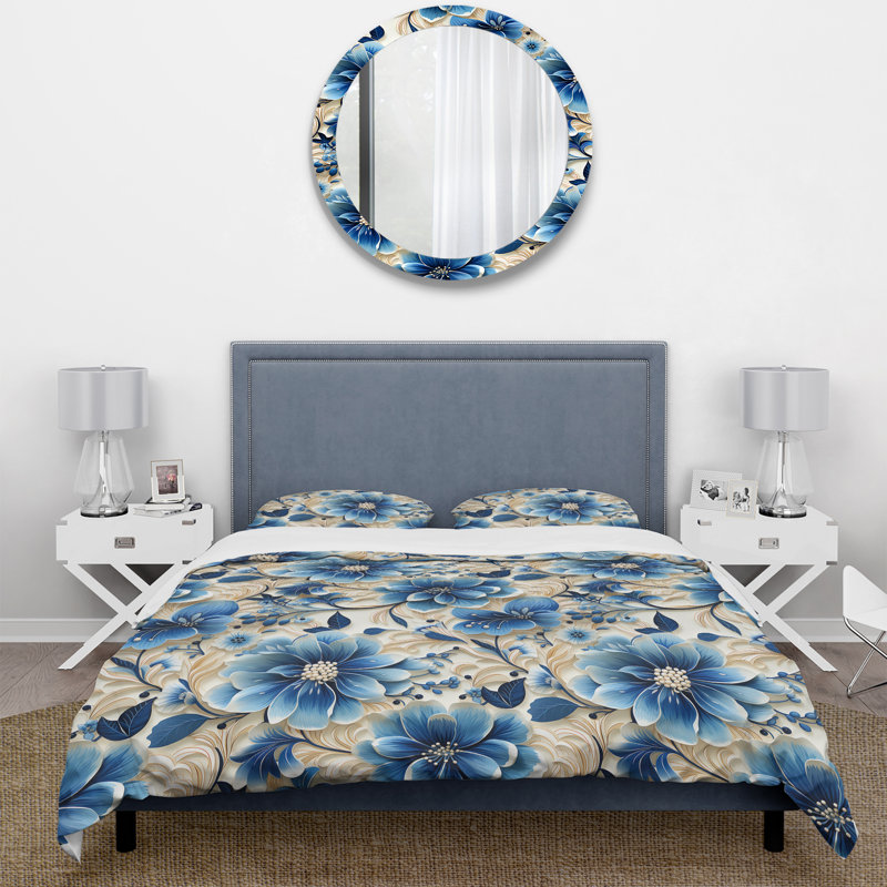 Literie Blue and White Flowers Retreat II, Housse de couette simple + 1 taie décorative stan