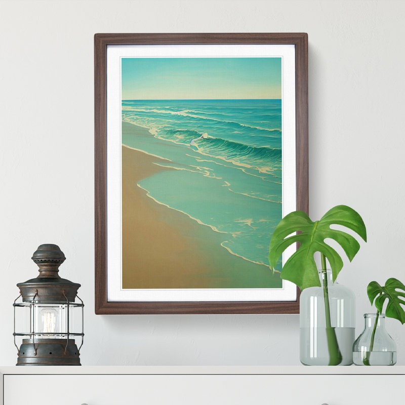 Calm Beach - Single Picture Frame Print, 34cm H x 25cm W x 2cm D, Walnut
