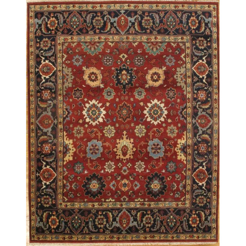 Tapis oriental rouge / noir / beige en coton / laine 7 pi 11 po x 10 pi 1 po Oriental