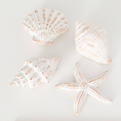 Sullivans Whitewashed Seashells Set of 4, 3.25"L, 3"L, 4.75"L & 5.75"L; White