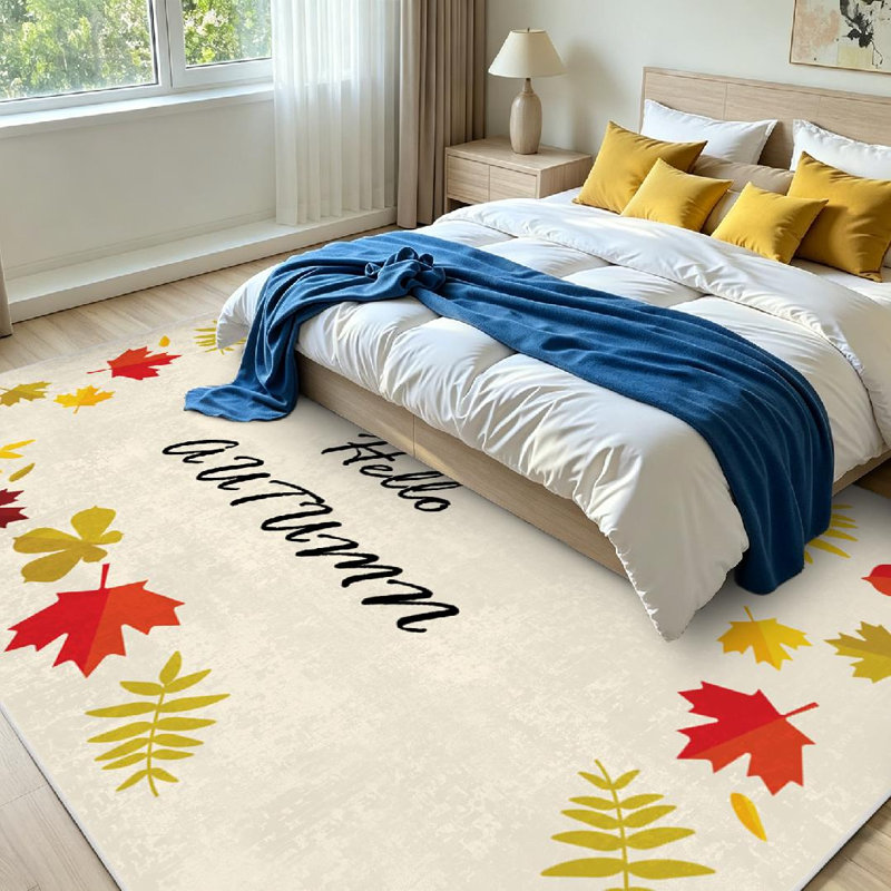 Tapis d'intérieur orange lavable à la machine, motif de feuilles d'automne et feuillage d'automne, Rectangle 79 po x 118 po