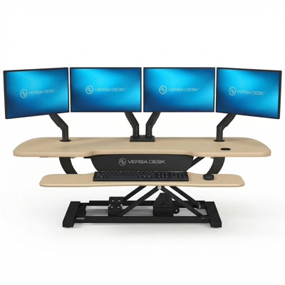 VersaDesk PowerPro 48" Electric Standing Desk Converter with Push-Button Height Adjustment & USB Charging Port, Maple