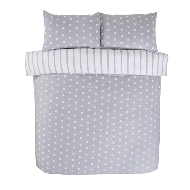 Miliah Microfiber / Polyester Polka Dots Duvet Cover with Pillowcases Included, Single - 1 Standard Pillowcase, Grey