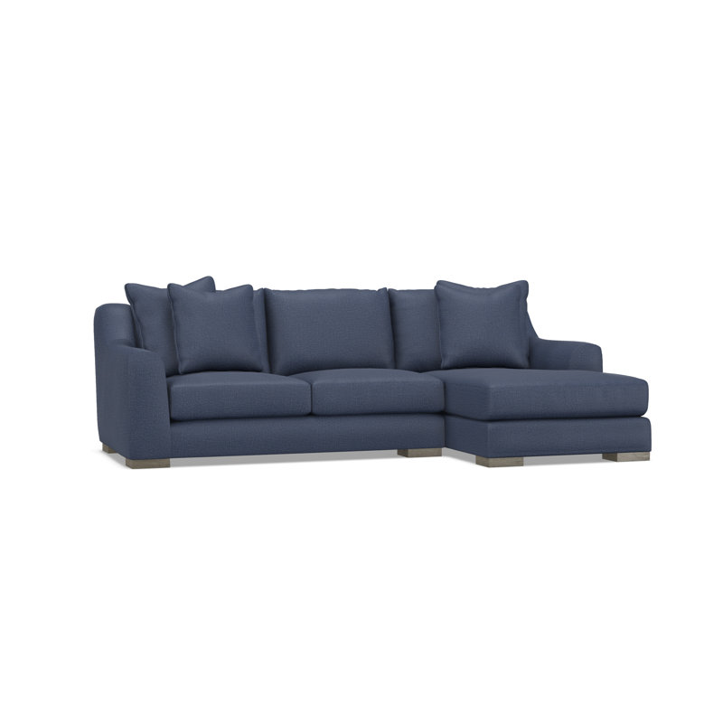 Chaise Sectional, Blue Polyester, 35" H x  105" W x 63.5" D, Right Hand Facing