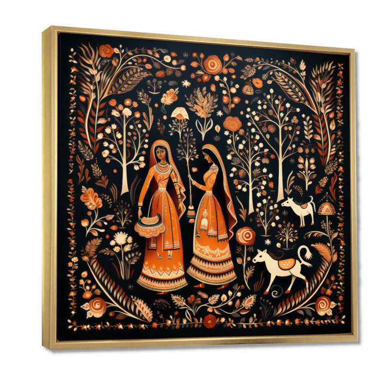 Indian Art Rajasthani Folklore tales II - Art indien, reproduction d'art sur toile encadrée, H 16 po x l 16 po x P 1 po