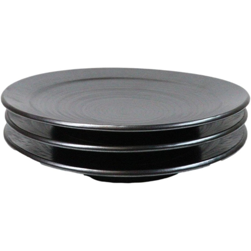 Ensemble de 5 grandes assiettes plates rondes en céramique noire Tetsu Kesho