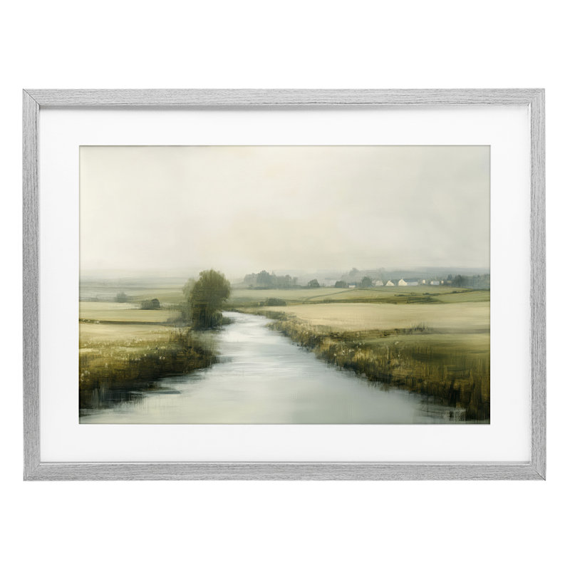 «Mirror Of Calm Landscape», reproduction encadrée sous verre, design par Novae, H 14 po x l 20 po, Gris