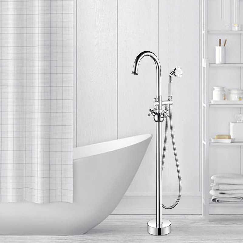 Loeb 2 Handle Floor Freestanding Tub Filler with Diverter, Polished Chrome