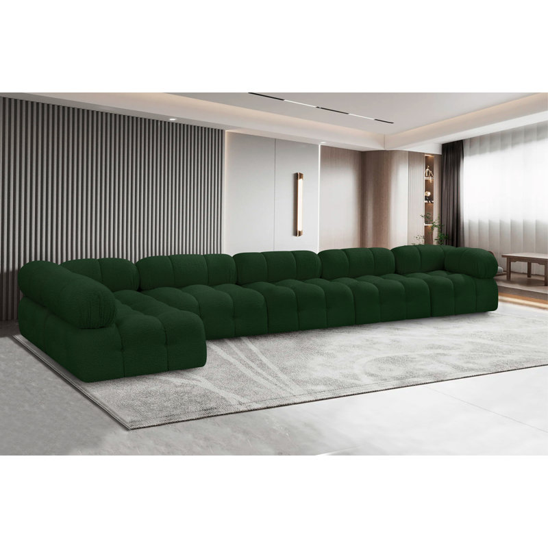 Ames Upholstered Sofa, Green Boucle Fabric, 4 Armless, 2 Corner