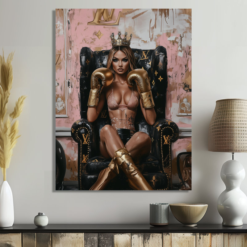 «Brown Boxing Diva - Fashion Girl Power», impression murale, Sans cadre, métal, H 44 po x l 34 po