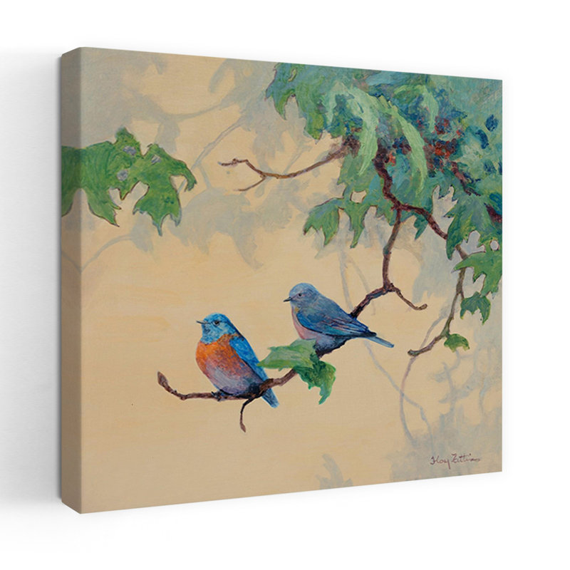 Oiseaux bleus ensemble, art contemporain de la faune, H 18 po x l 18 po