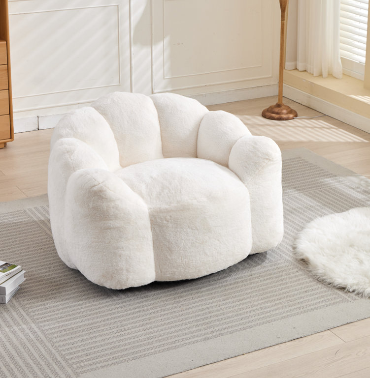 Fauteuil ergonomique à haute densité rembourré de mousse de style Lotus avec poignée de transport, Fausse fourrure blanche