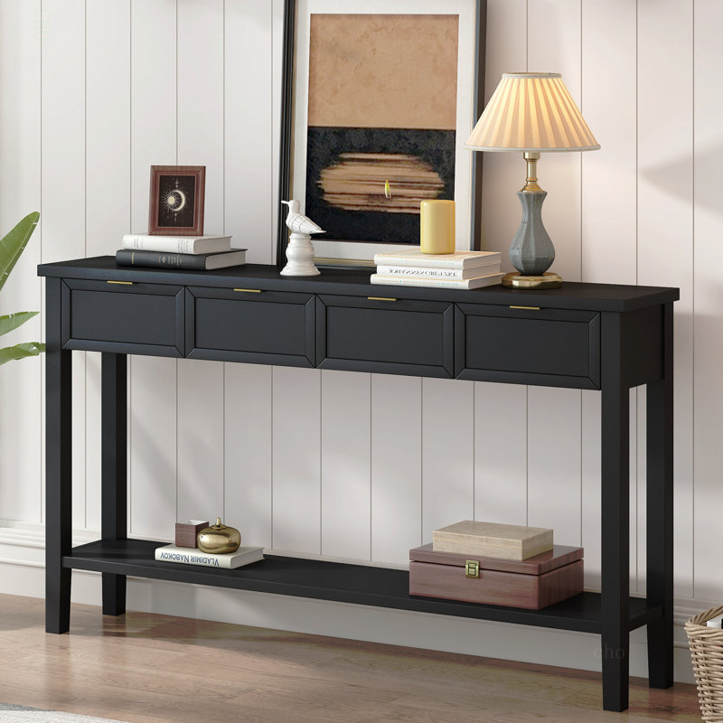 Console contemporaine de haute qualité avec 4 tiroirs spacieux et 1 tablette pratique pour les couloirs et le vestibule, Noir