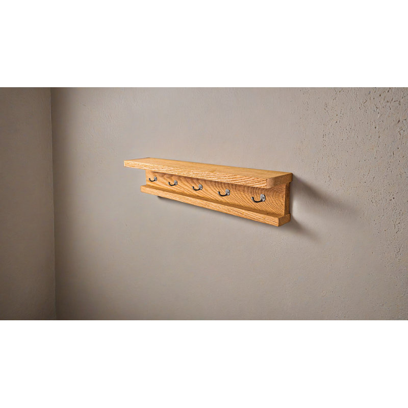 Rayne 3 Piece Oak Shelves With Hooks, 4.75" H x 60" W x 4" D