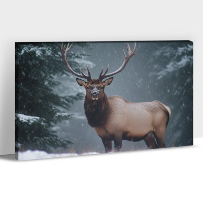 Grand art mural de Noël cerf d'hiver sur neige, impression d'affiche pour animal de la forêt enneigée pour le salon à la maison, scène de wapiti, toile encadrée, 20 po x 30 po