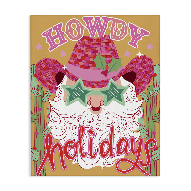 Art mural sur toile Howdy Holidays Cowboy Santa, design par Arrolynn Weiderhold, H 30 po x l 24 po