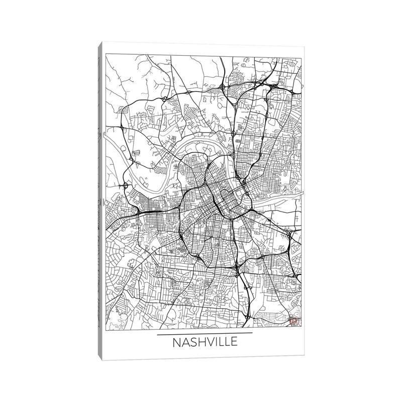 Nashville Minimal Urban Blueprint Map by Hubert Roguski - Wrapped Canvas Print, 20.32 cm H x 30.48 cm W