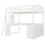 Lit mezzanine double en bois avec bureau en U, compartiments de rangement et miroir à trois volets, blanc