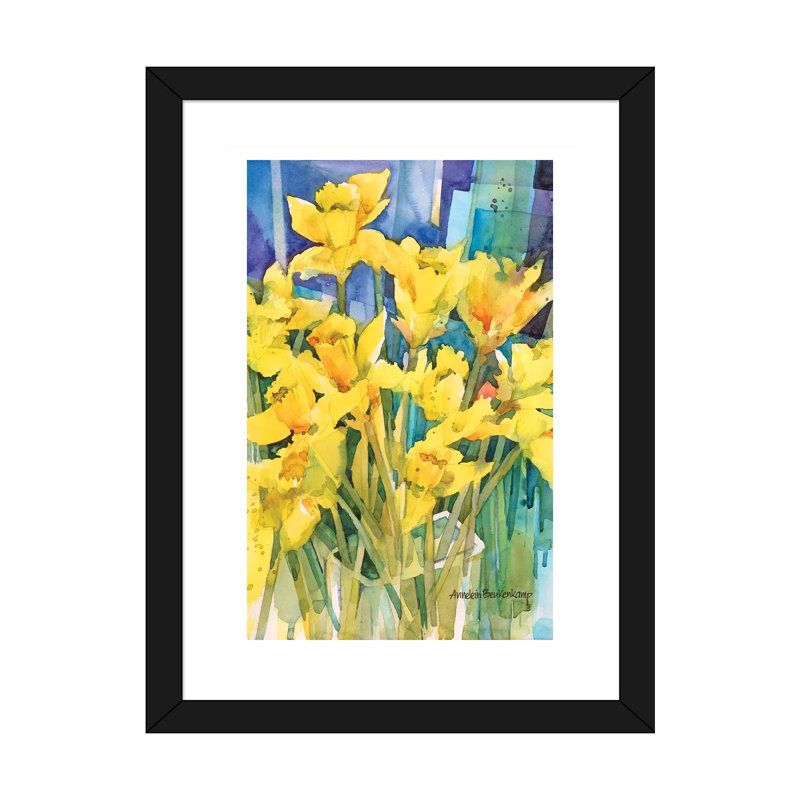 «Daffodil Delight» par Annelein Beukenkamp - impression d'art graphique, H 24 po x l 16 po x P 1 po, Papier encadré noir