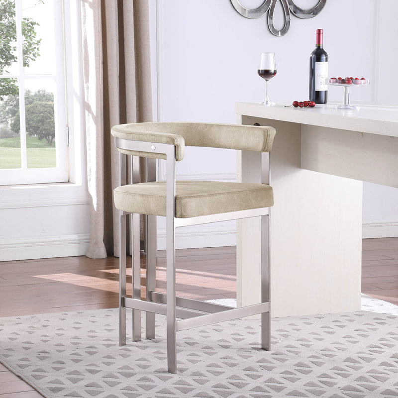 Tabouret de comptoir court 26 po Marcello, Velours beige