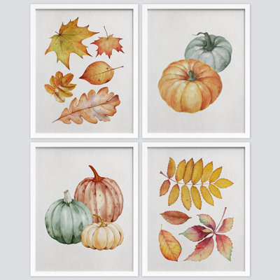 «Autumn Fall Thanksgiving Pumpkin Tree», reproduction de papier encadrée sur papier 4 pièces