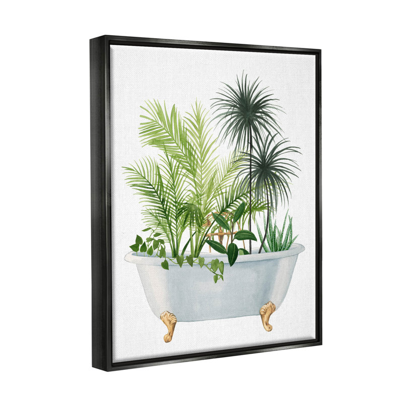 «Mixed Plant Leaves Antique Bathroom Tub Jet Black Floating Canvas Floating Canvas» par Grace Popp