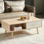 Table basse rectangulaire avec pieds en bois massif, tiroir coulissant pour le rangement, table moderne pour le salon, couleur bois naturel-861914955