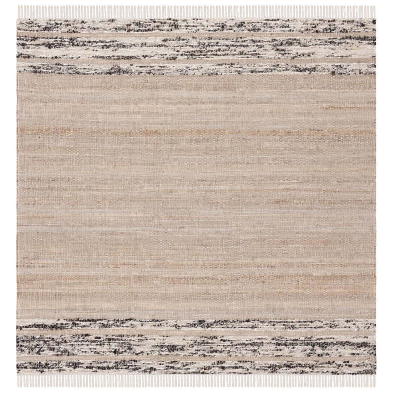 Magarita Hand Woven Jute/Wool/Cotton Striped Rug in Beige/Brown, Square 6'