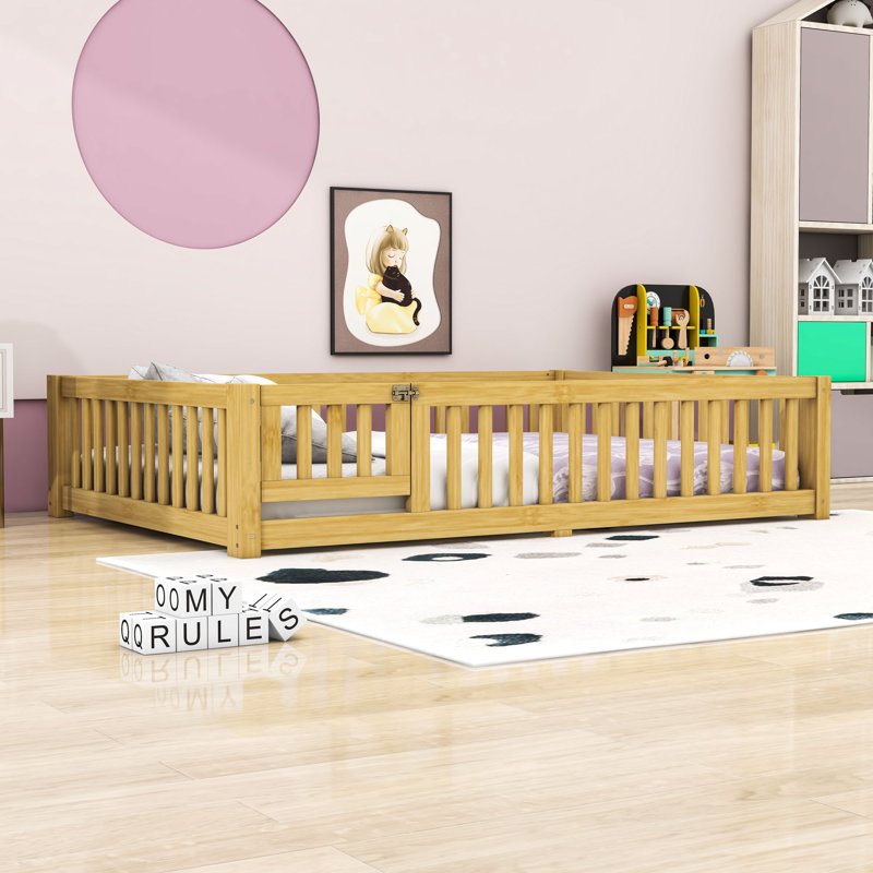 Lit en bois avec lattes, porte et rails, Complète, Naturel