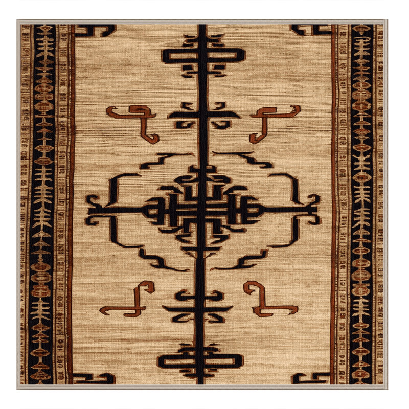 Tapis beige Art Deco lavable à la machine, Carré 7 pi