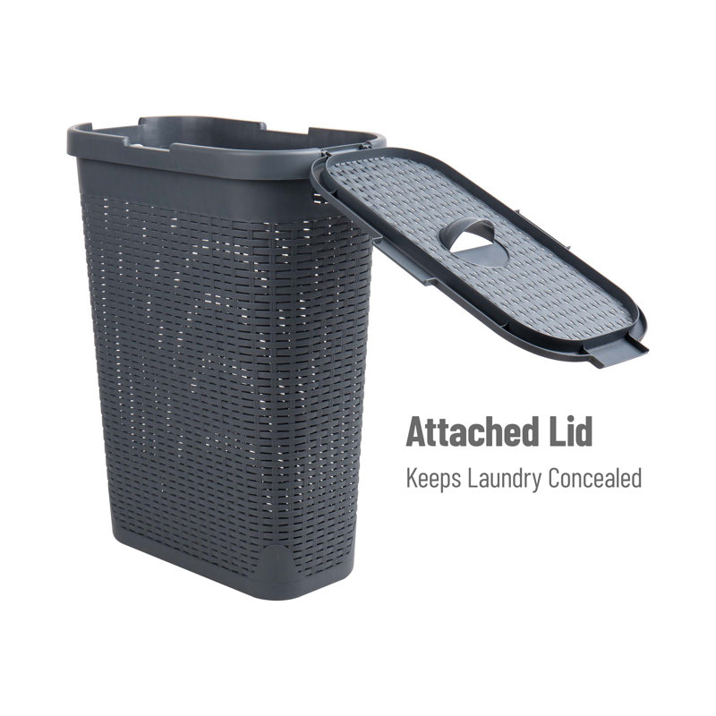 Gray Wicker Upright Hamper with Lid for Kids, Set of 2