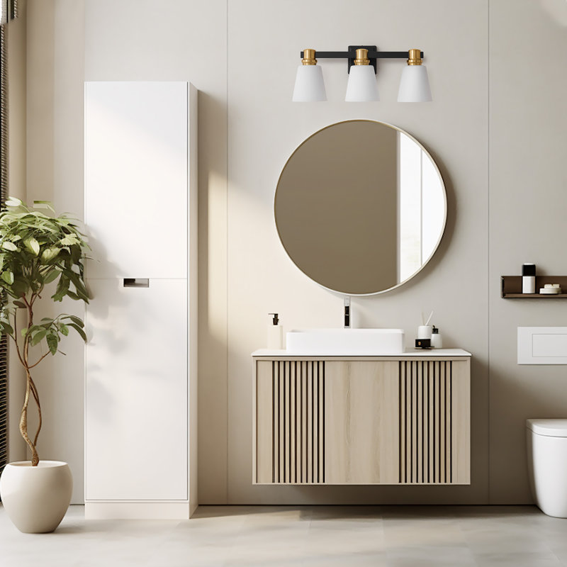 Luminaire de meuble-lavabo avec abat-jour opale Parker, Noir mat / Or, 3