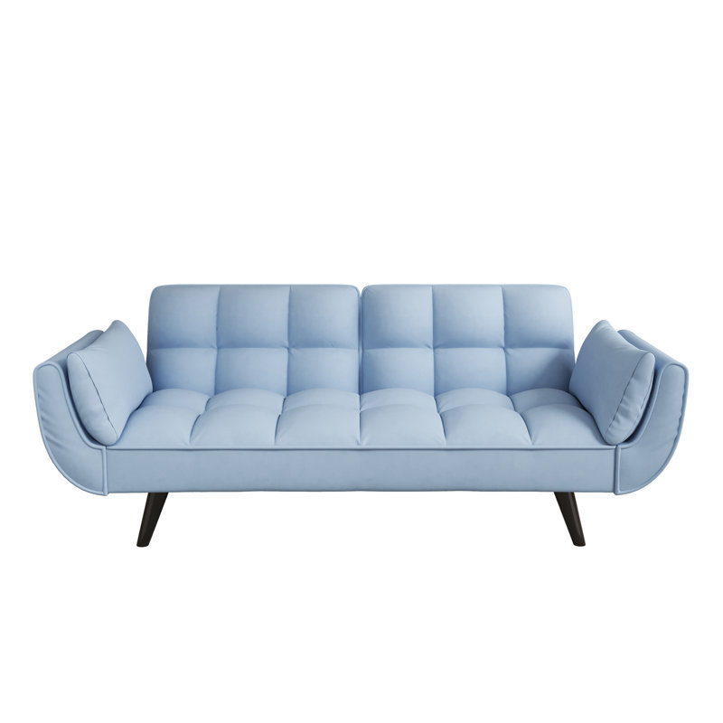 Blue Velvet 57" For Bedroom. Convertible To Comfortable Bed. Adjustable Back. Easy Put Together. Solid Wood Frame. Sponge Filling. 300Lb Weight Limit. 2 Seater Apartment Can Be Converted Postures.